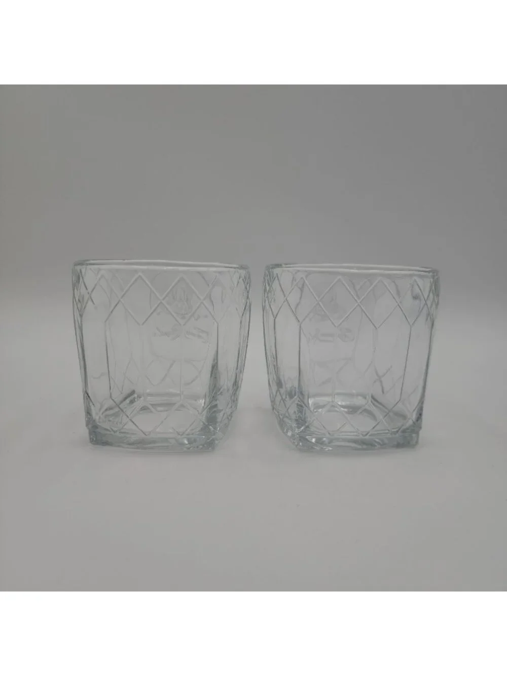 Crown Royal Etched Logo Diamond Pattern Whiskey Low Ball Glasses Set Of 2 10 oz